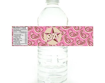 Cowgirl Digital water bottle label, Country label, Cowgirl Birthday Party Label, Printable Cowgirl label, Napkin wraps, PDF and Jpeg Formats