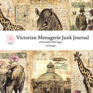 8 Victoriaanse menagerie-plakboekpagina's| Afdrukbaar plakboek Victoriaans thema | Prachtige illustratie van dierentuindieren| PDF-dierentuinpagina's| DIY-knutsels