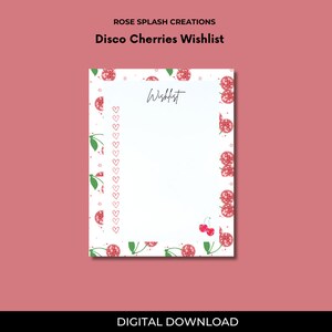 Disco Kirschen Wunschliste: Groovy One- Page Planner| Disco-inspirierter Kirschen Wunschliste | Wunschliste für Frauen| Pink Wunschliste| Einkaufen druckbar