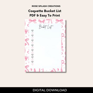 Coquette Bucket List|PDF Letter Size Bucket List| Elegante Kokette Bucket List| Stylische Bucket List für Coquettes: Dream, Plan, Do| Digital