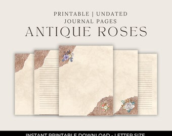 Antique Roses Journaling Set, Writing Paper, Vintage Notebook Paper, Digital Download, Gift for Writers, Journaling