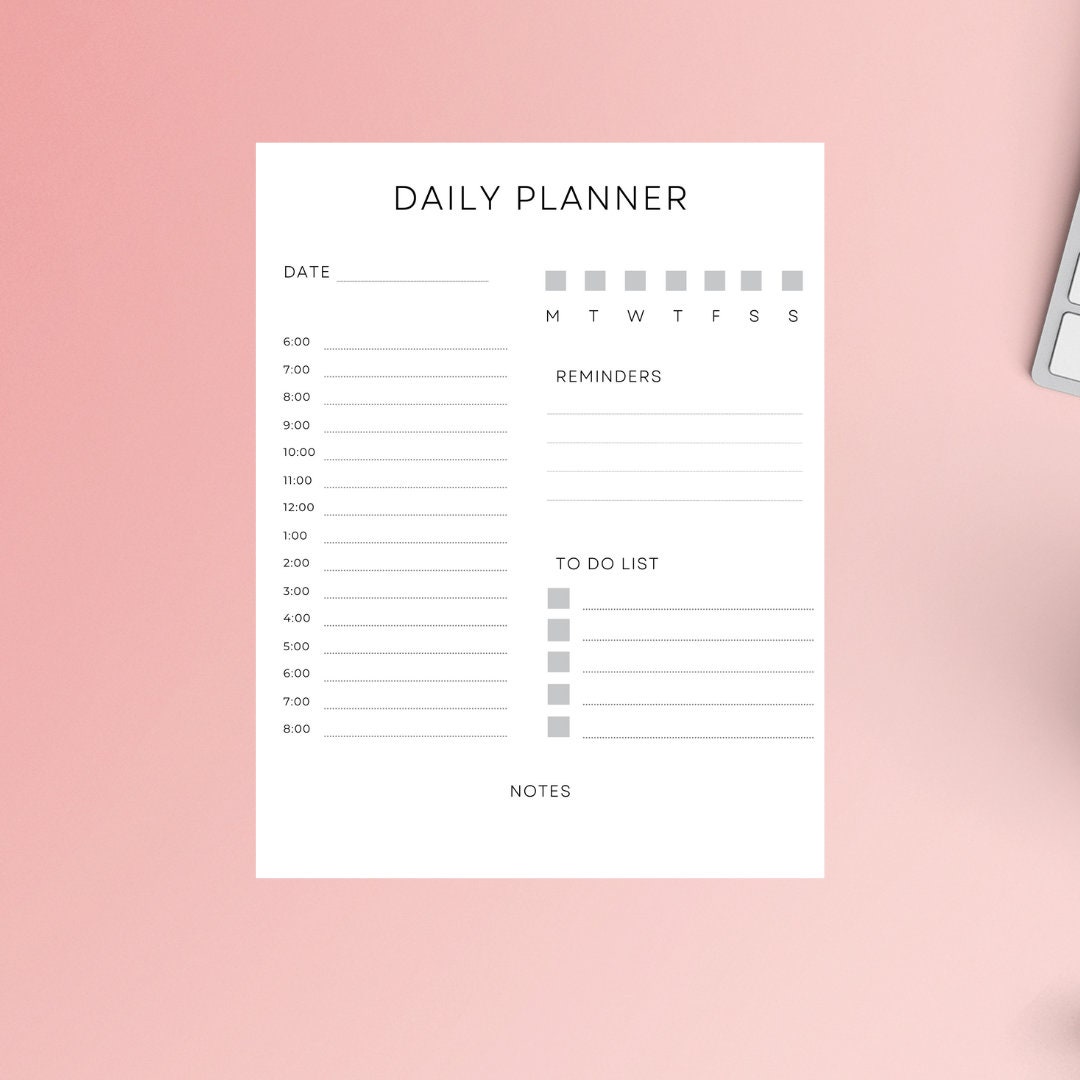 Daily Routine Organizer Daily Planner on U.S Letter Size Undated Daily