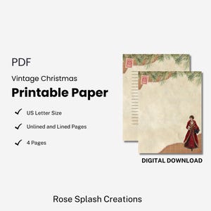 Papelaria de Natal Vintage | Papel de Carta Inspirado no Natal Vitoriano | PDF | Papelaria de Natal para Imprimir | Páginas Pautadas e Sem Pautas
