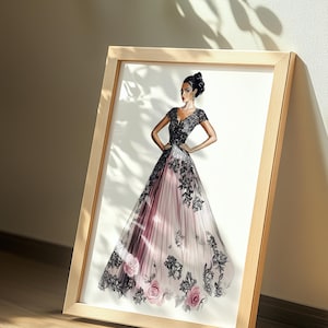 Printable Wall Art for Glam Room or Vanity| Blush Rose Gown Fashion Illustration| Chic Wall Art for Fashion Lovers| Printable JPG