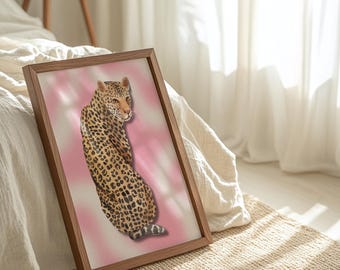 Leopard Art Print – Bold Jungle Animal Wall Decor in Pink| Pink Safari Decor| Jungle Chic Leopard| Trendy Wall Decor for Bedrooms & Offices