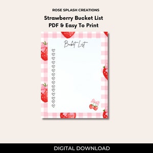 Erdbeer Bucket List| Niedliche und lustige Bucket List | Pink Bucket List| Sommer Bucket List| Deine Abenteuerliste | Coquette Bucket List|PDF