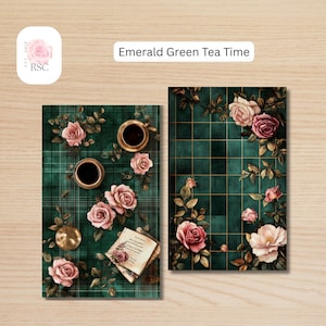 Tea Time Journal Pages – Emerald Green Printable Kit for Junk Journals, Art Journals, and Crafts| Tea-Themed Ephemera & Journal Pages PDF
