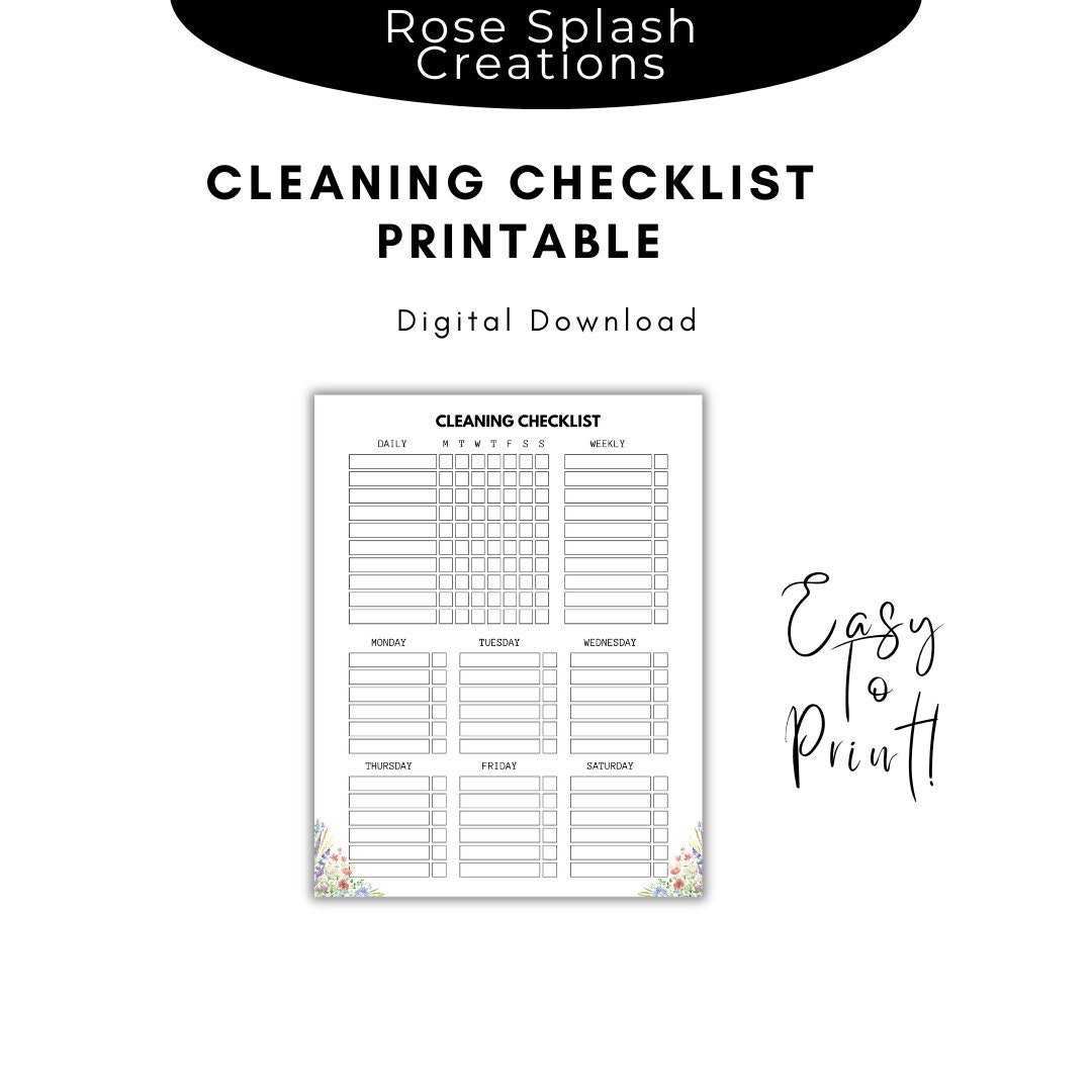 Floral Cleaning Checklist Printable| PDF| Cleaning Schedule Printable ...