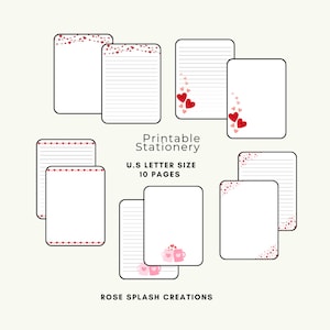 Valentinstag druckbares Papier, Liebe, Herz-Briefpapier, unliniert und Linie Seiten, Sofortiger Download, PDF, 10-Seiten-Briefpapier, druckbarer Briefkopf