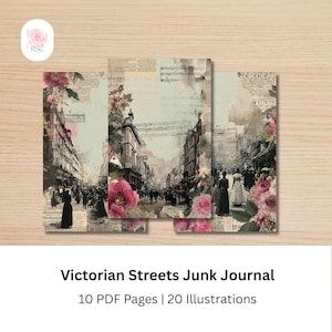 Diario di viaggio stampabile Victorian Streets/Mezze pagine PDF/Pagine di album per amanti del vintage/Materiali per lavoretti di carta/Diario di viaggio vittoriano
