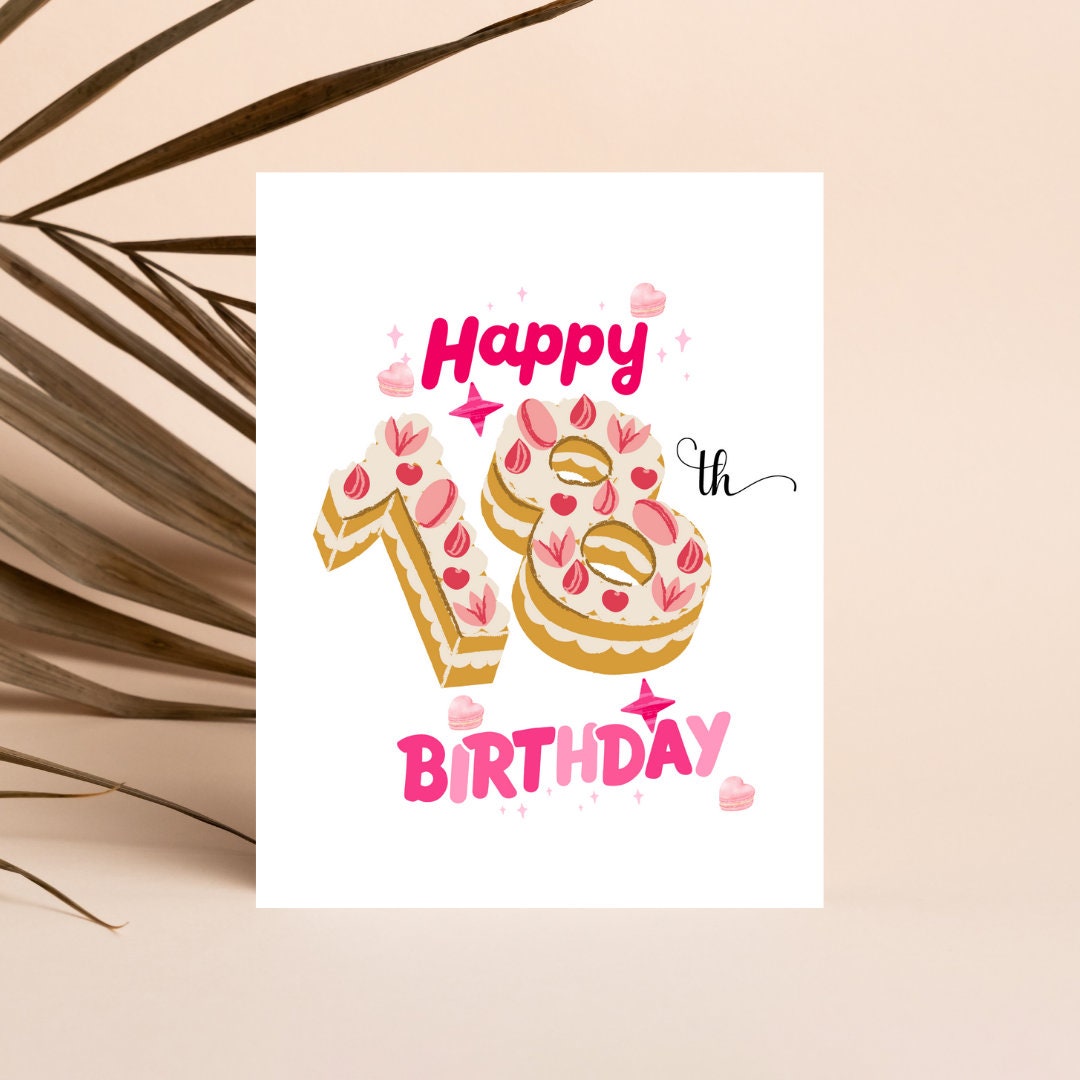 Happy 18th Birthday Printable Greeting Card Macaroon Cake - Etsy