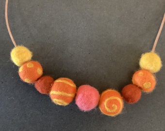 Needle felted orange ball necklace - Handmade - OOAK
