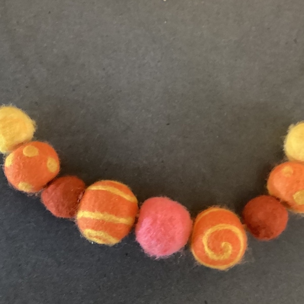 Needle felted orange ball necklace - Handmade - OOAK