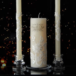 Unity candle set for wedding | Beige unity ceremony candle