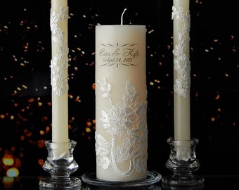 Unity candle set for wedding | Beige unity ceremony candle