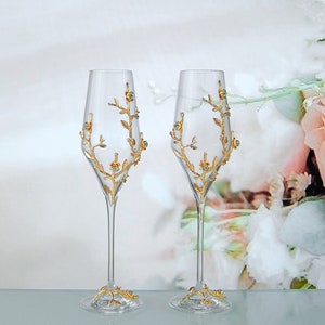 Champagne Flutes | Wedding Gold Glasses | Wedding toasting glasses | Engraved glasses