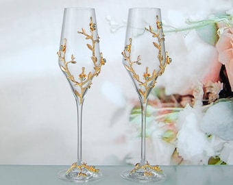 Champagne Flutes | Wedding Gold Glasses | Wedding toasting glasses | Engraved glasses