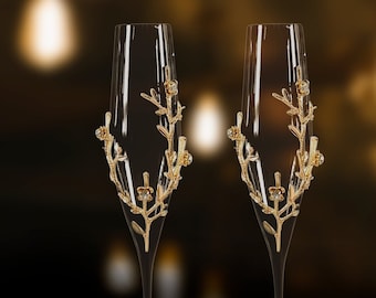 Champagne Glasses Wedding | Toasting flutes and cake cutting set gold