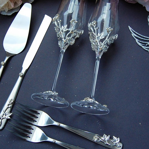 Champagne Flutes Wedding Toasting Flutes and Cake Cutting Etsy