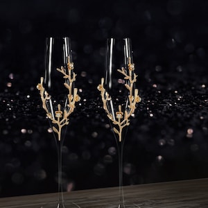 Champagne Flutes Wedding Gold Glasses Wedding toasting glasses