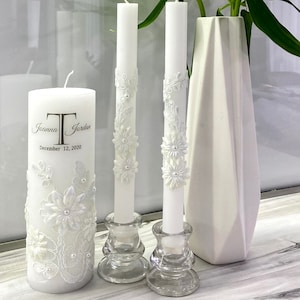 Unity candle set for weddining | Unity ceremony candles | Unity candles with flowers | Personalized candles
