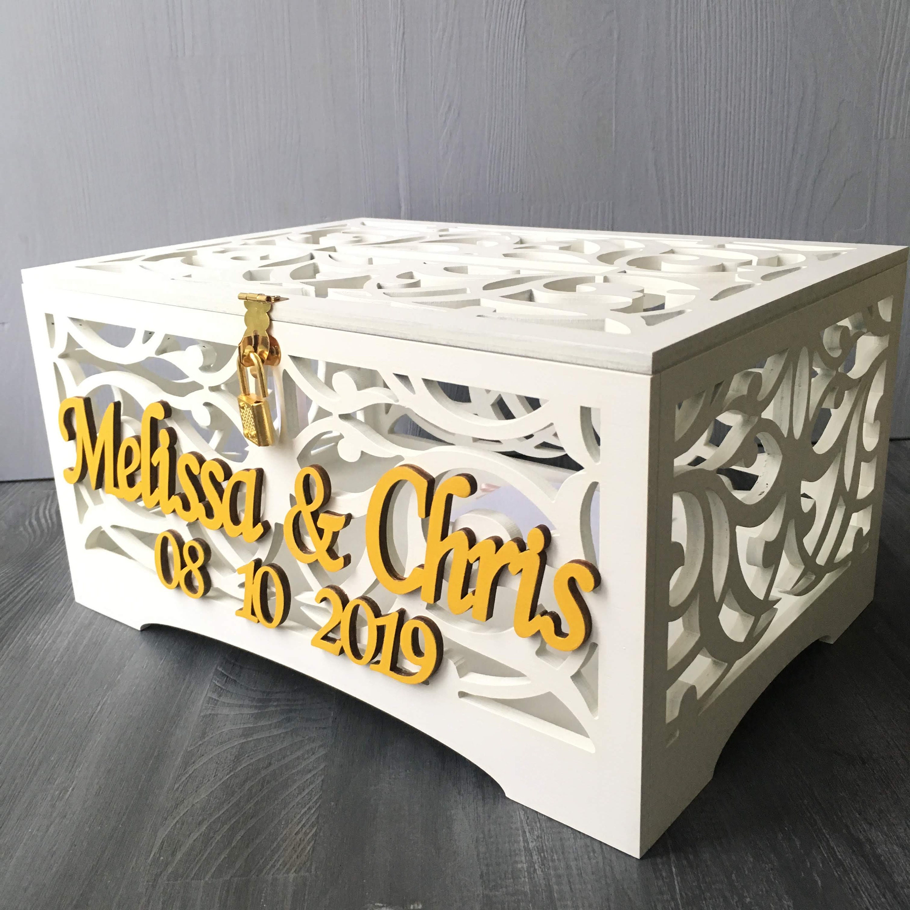 Wedding card box with slot and lock Wishing well box Etsy