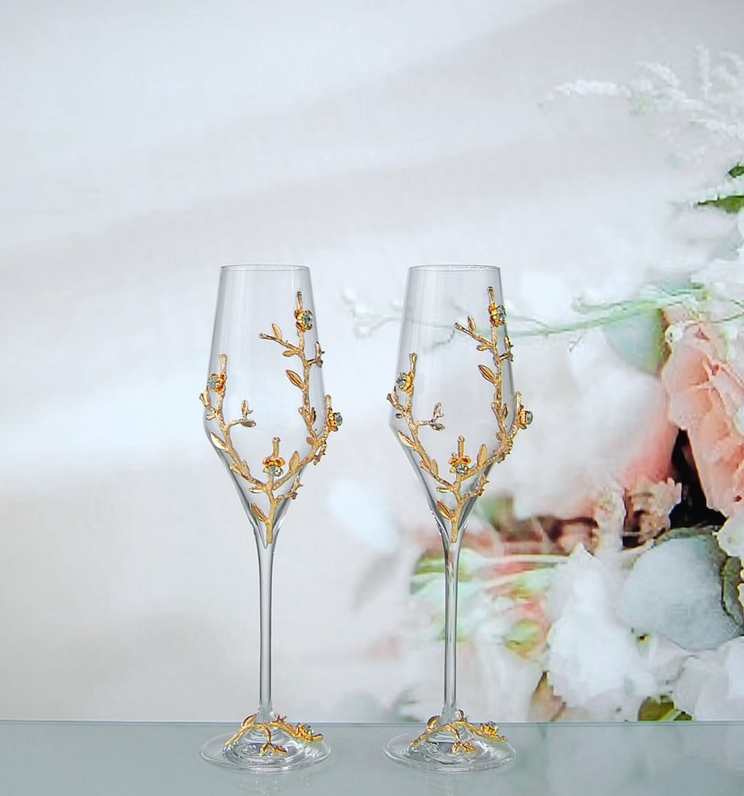 Champagne Flutes - (2pcs), Pearls+NoEngraving