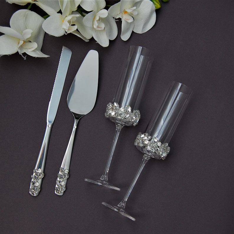 Wedding Champagne Flutes and Cake Server Set Etsy