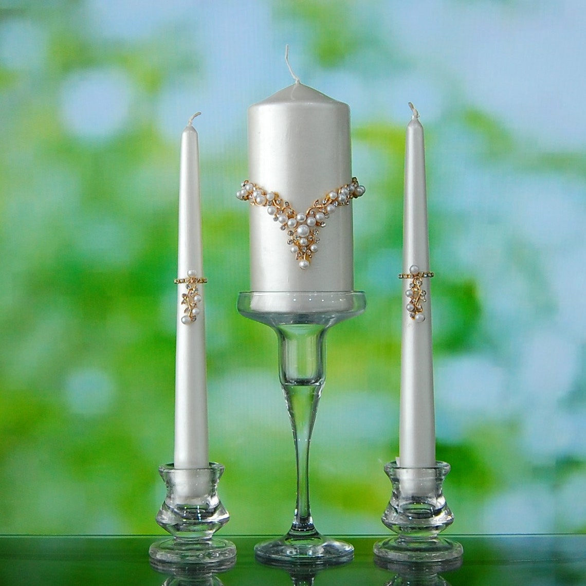 Unity Candle Set Candles Wedding Ceremony With Gold Color Etsy