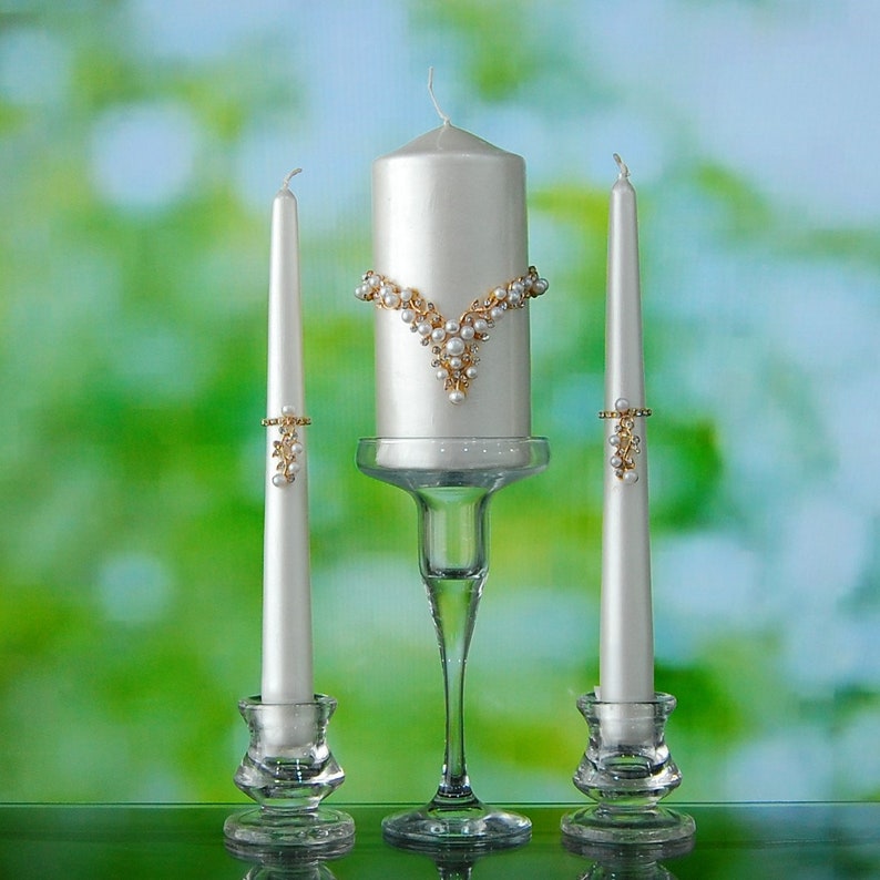 Unity Candle Set Candles Wedding Ceremony With Gold Color Etsy