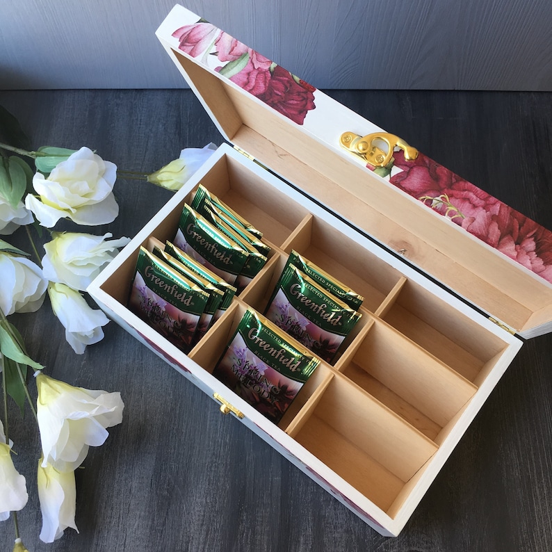 Tea Box organizer Wooden Tea Chest Tea packages holder Etsy