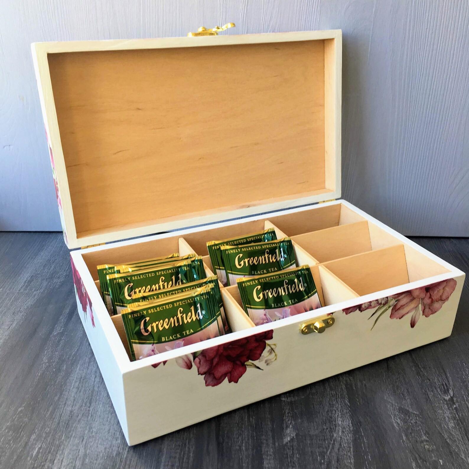 Tea Box organizer Wooden Tea Chest Tea packages holder Etsy