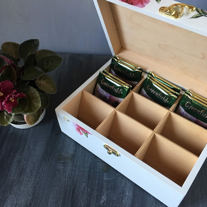 Tea Box Organizer Tea Bag Box with 9 Compartments Wooden Tea Etsy