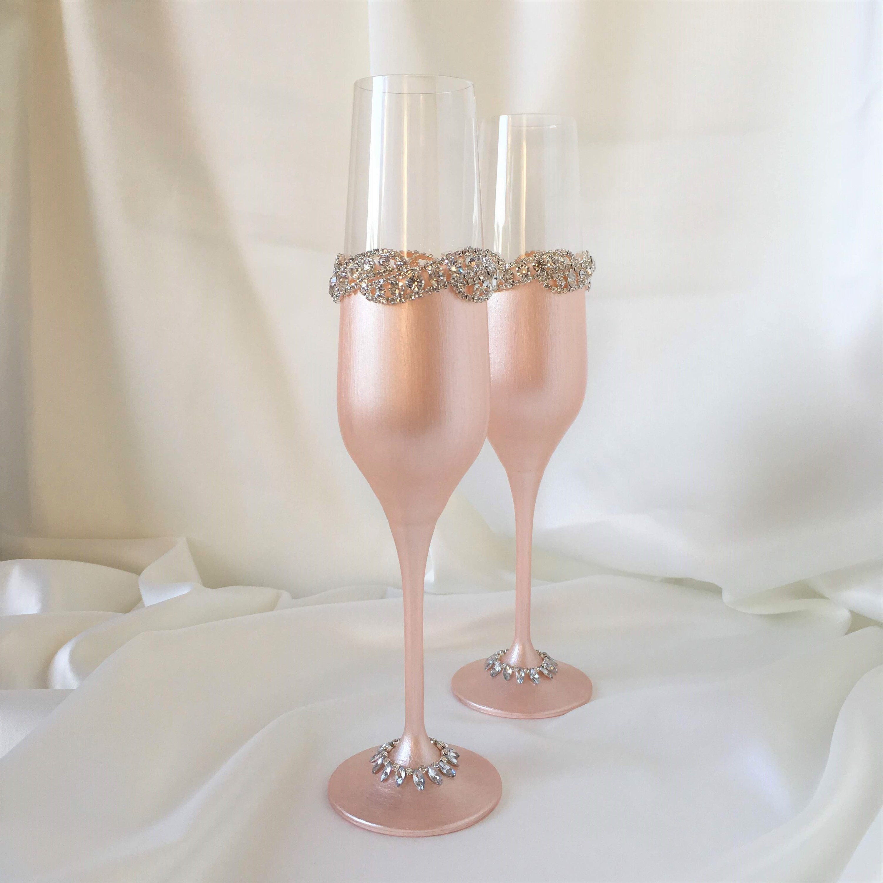 Wedding champagne flutes Blush wedding glasses Engraved Etsy