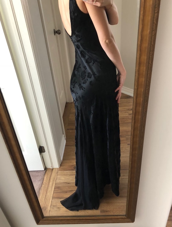 Black embroidered gown, black gown, floor length v