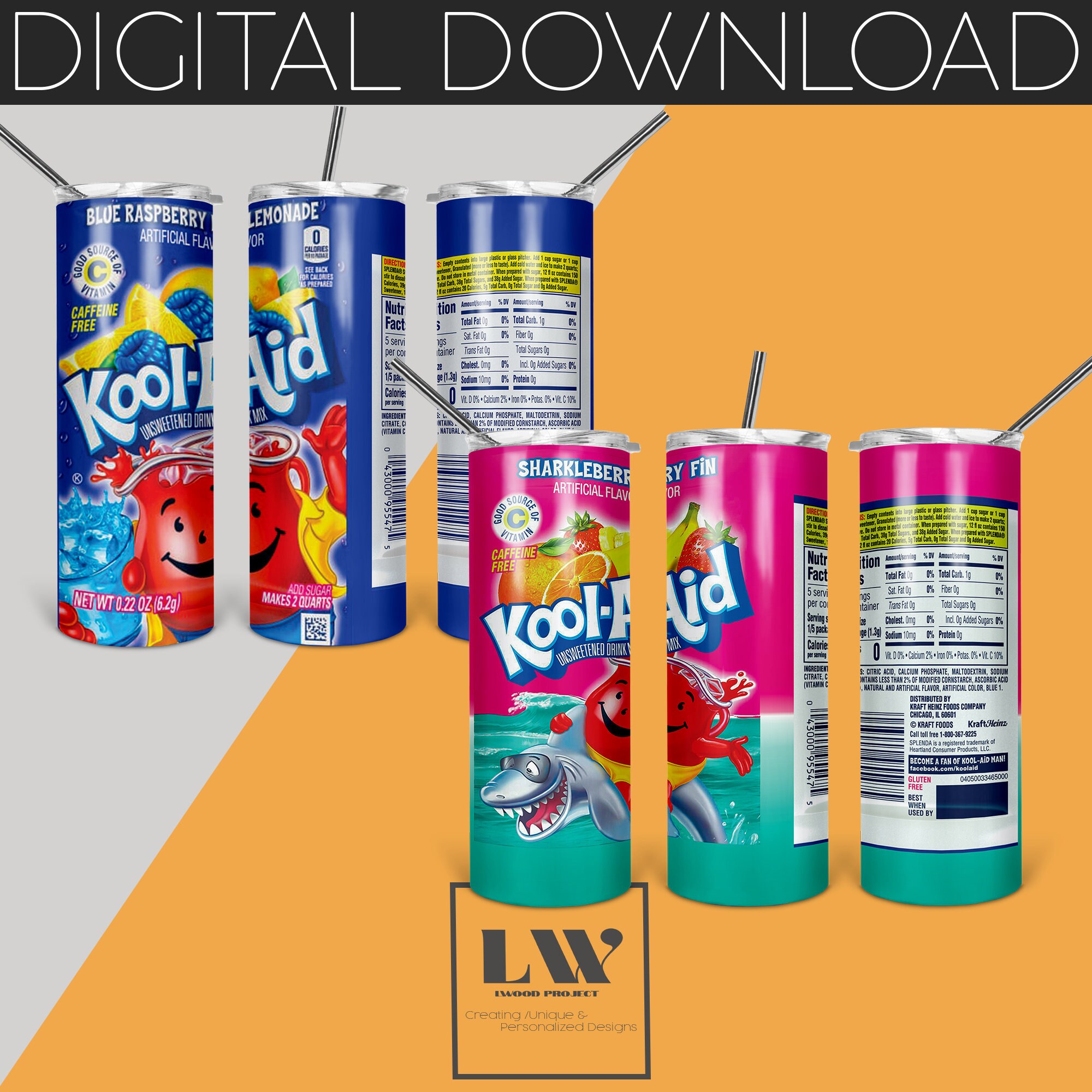 Kool-Aid 2pk - 20 oz Skinny Tumbler Design Sublimation Digital Downlo…