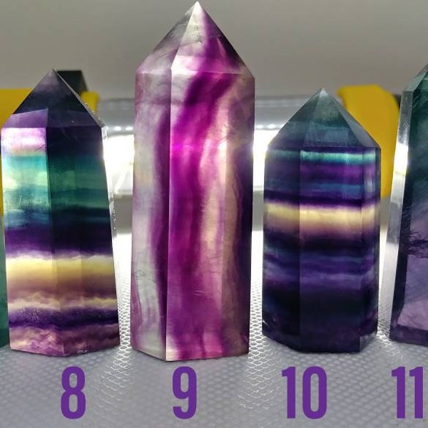 Super Pretty Rainbow Fluorite Tower Generator Points - Shiny Polished Crystals - Green - Purple - Clear - Blue - Small Medium - Calming