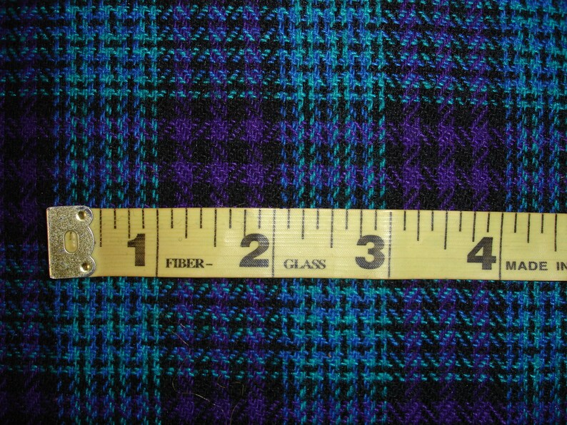 Purple and Black Plaid Wool Blend Fabric Turquoise 43 x 62 wide