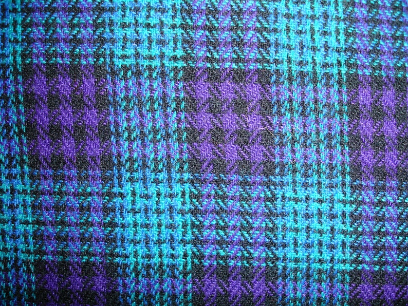 Purple and Black Plaid Wool Blend Fabric Turquoise 43 x 62 wide