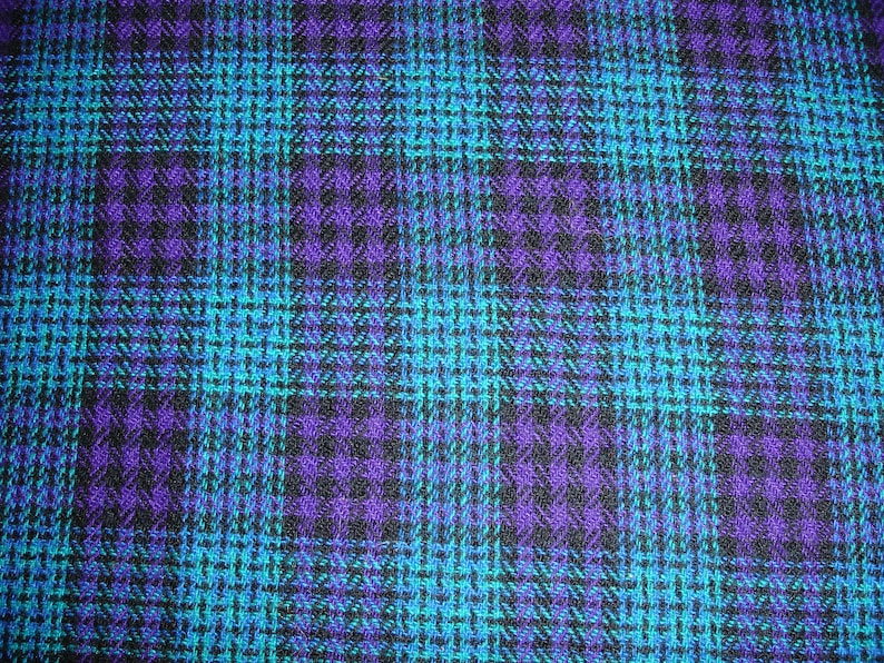 Purple and Black Plaid Wool Blend Fabric Turquoise 43 x 62 wide