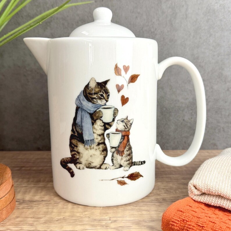 Cat Teapot Ceramic Autumn Kitchen Decor White Kitty Teaware Beverage ...