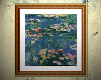 Monet Water Lilies Counted Cross Stitch Chart only   10" x 10" (25.4cm x 25.4cm) approx