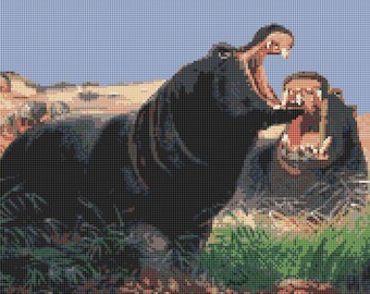 Hippopotamus Hippo Africa Counted Cross Stitch Kit 14" x 10" 14 Count