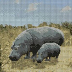Hippo & Baby Hippopotamus Counted Cross Stitch Kit 10" x 9.5"