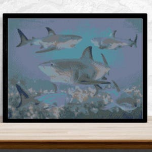 Great White Sharks Counted Cross Stitch Kit 15" x 11.25"