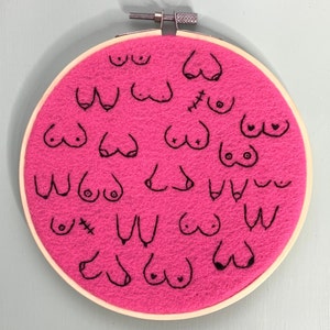Felt Embroidery Art - Hand embroidered boobies - Embroidered Felt
