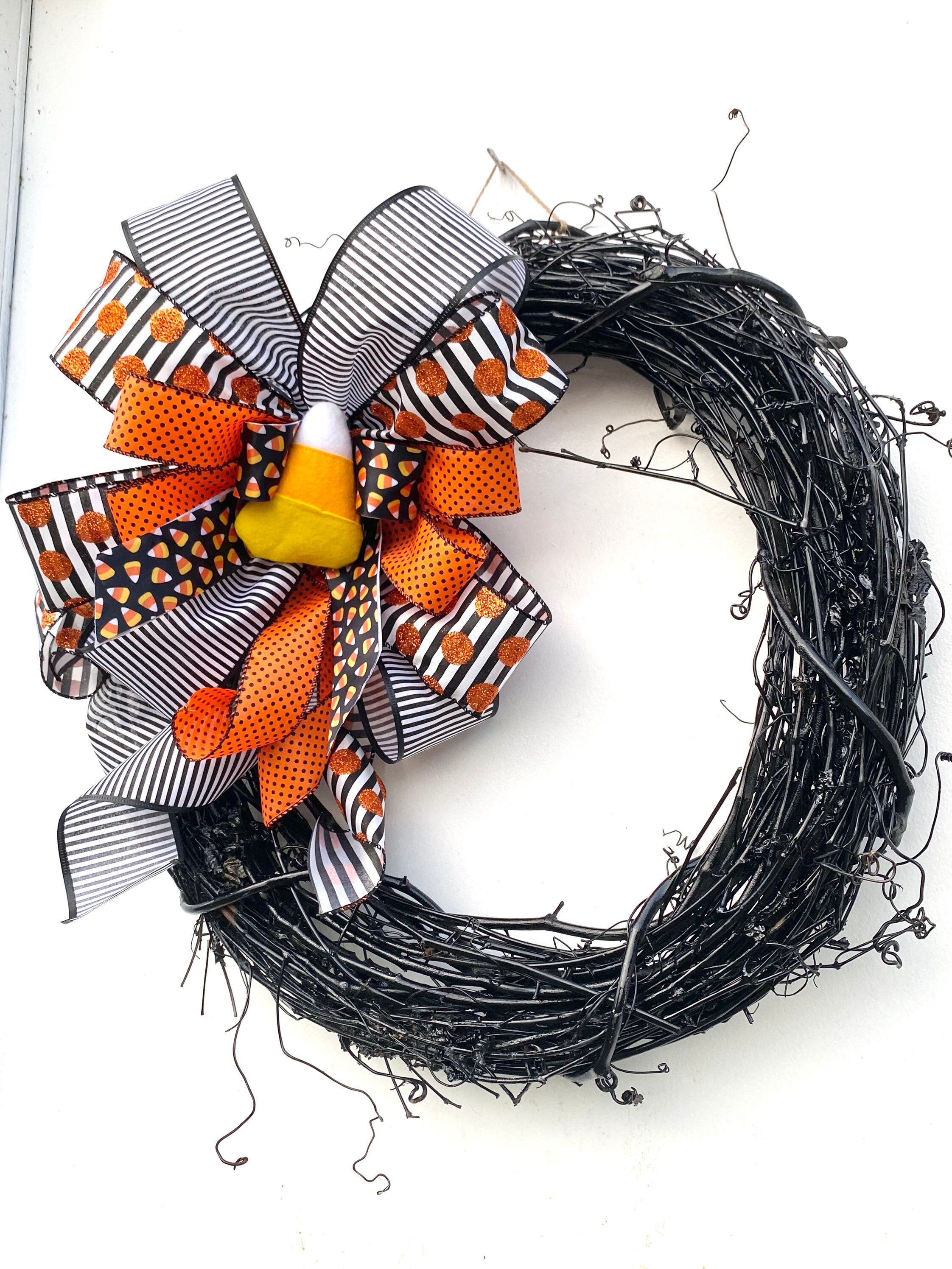 Halloween Grapevine Wreath Rustic Halloween Decoration Candy Etsy