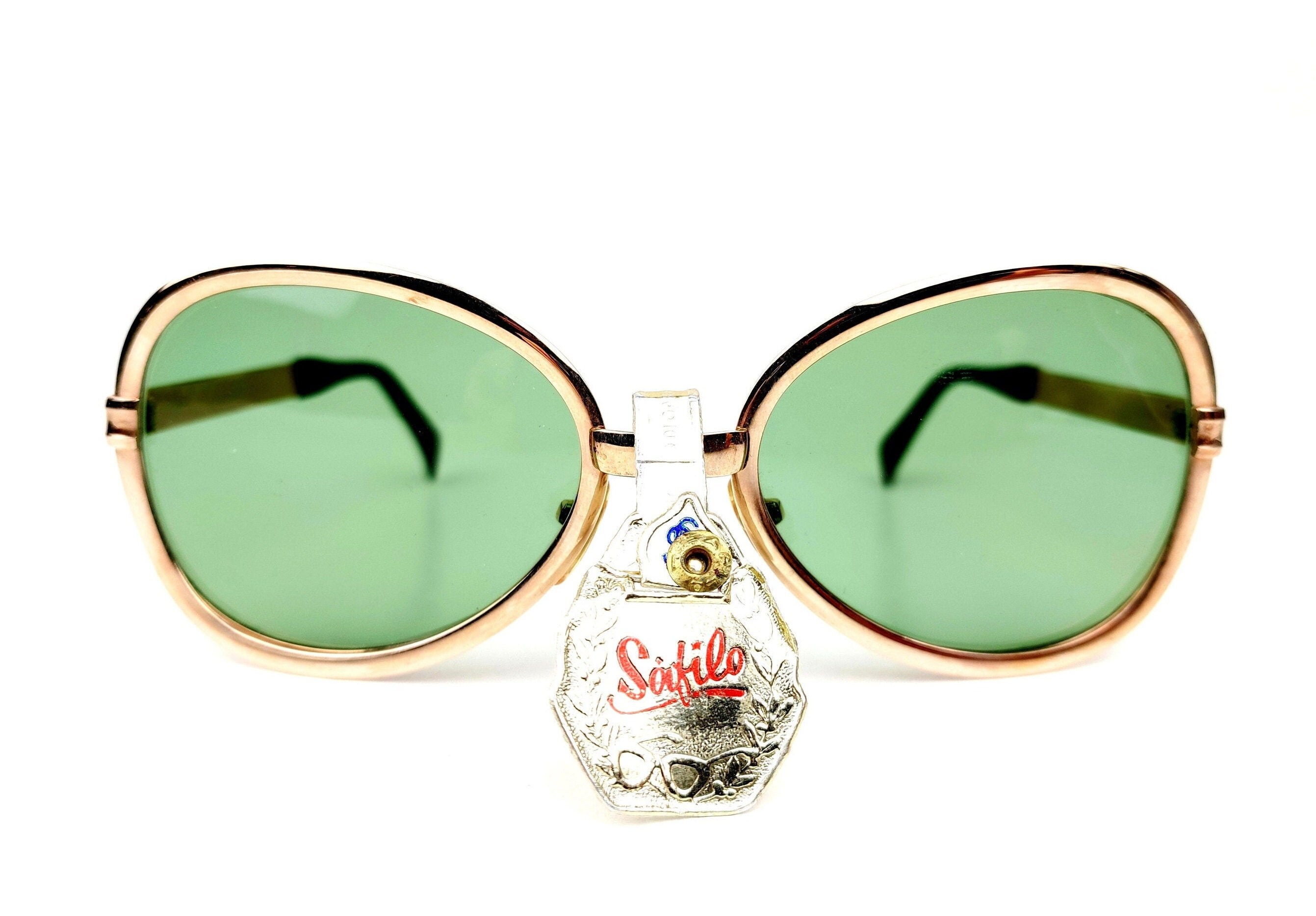 1960s Vintage Safilo Italy Black Gem Cateye Glasses w/ Green Prescription Lenses RARE Vintage 1950 main image 4
