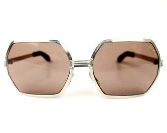 Original vintage 60s unisex hexagonal silver sunglasses