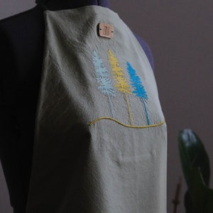 Fir Tree Apron, Fir Embroidery Cotton Apron, Two Sided Apron, Unisex Tree Embroidered Apron, Gardening Apron, Tree Apron